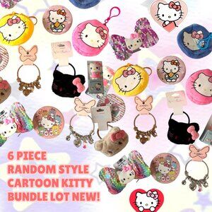 6 PC. HELLO KITTY CARTOON RANDOM  PURSE CHARM KEYCHAIN PLUSH BOW MIRROW LOT NEW!